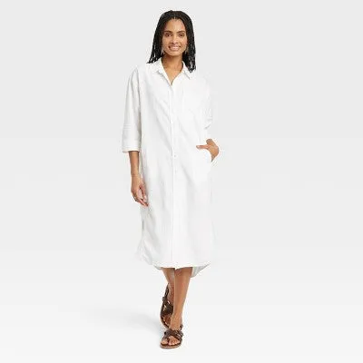 New - Universal Thread Women's 3/4 Sleeve Midi Button Down Shirt Dress