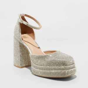 New - Women's Bianca Rhinestone Platform Pumps - Wild Fable Silver 8.5