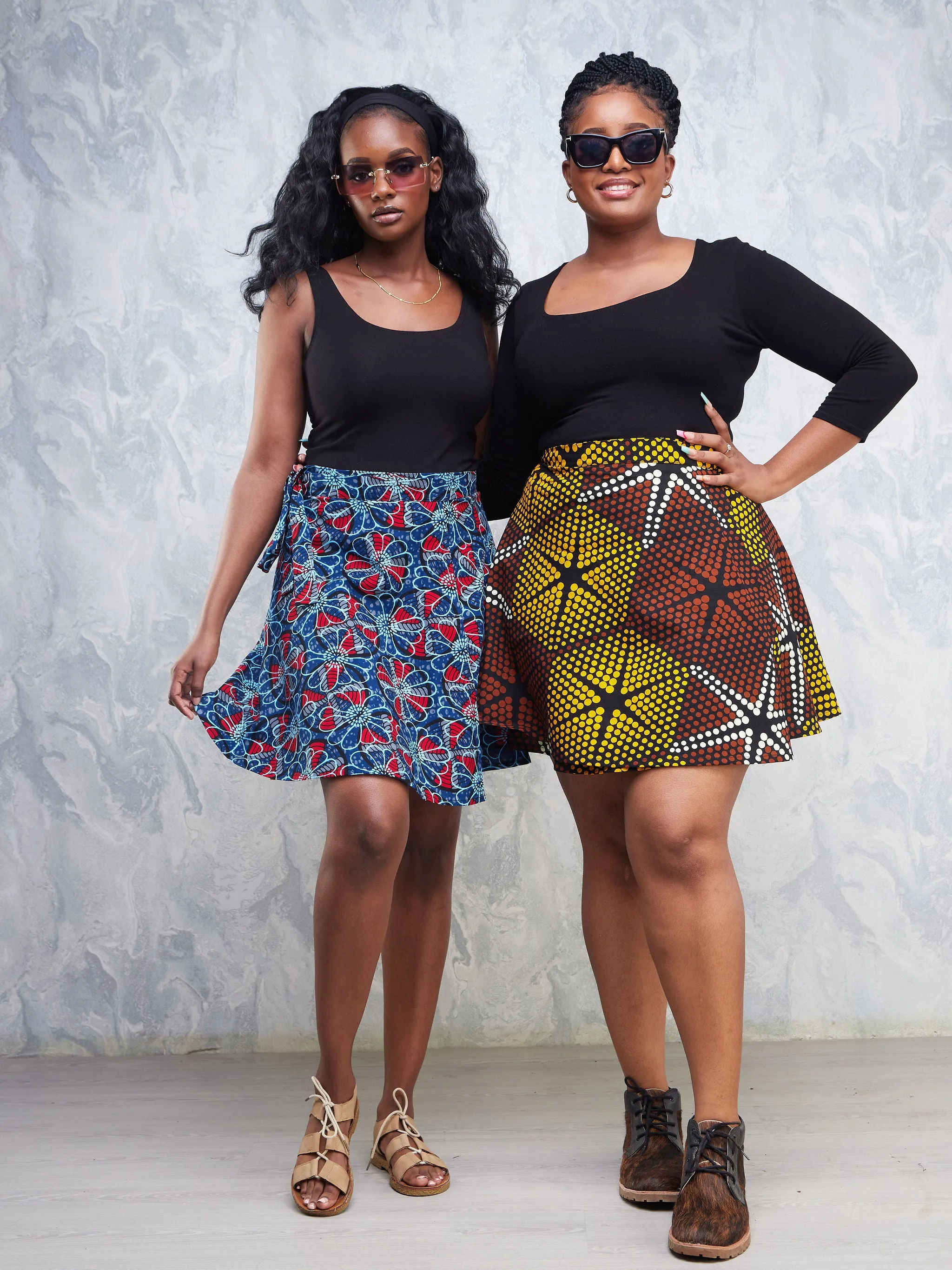 Nimali Mini A-Line Skirt - Black / Yellow Polka Ankara