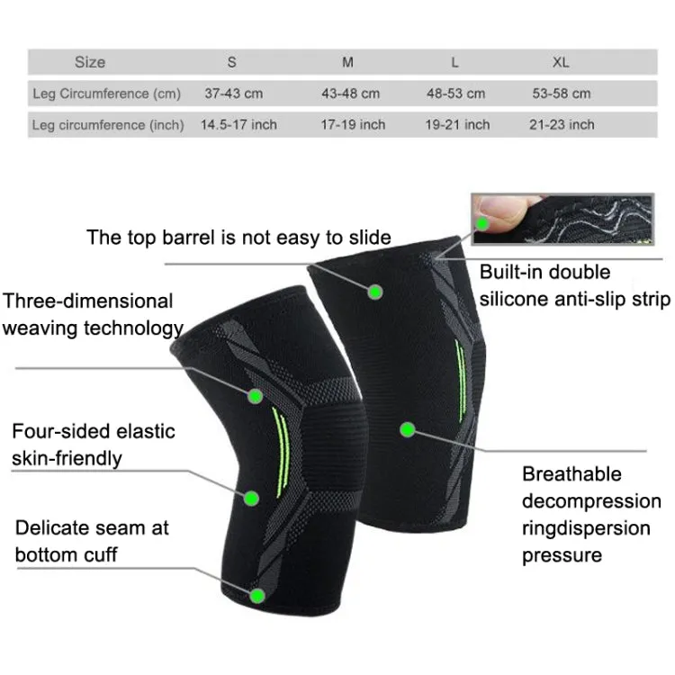 Nylon Sports Protective Gear Four-Way Stretch Knit Knee Pads, Size: S(Dark Green)