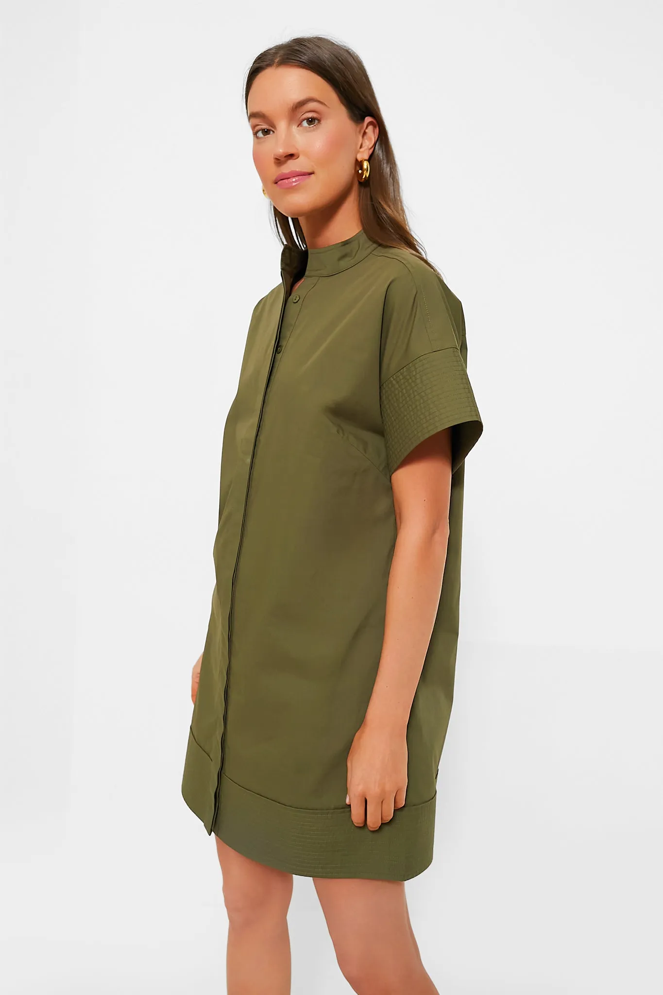 Olive Green Trapunto Stitch Sofia Shirt Dress