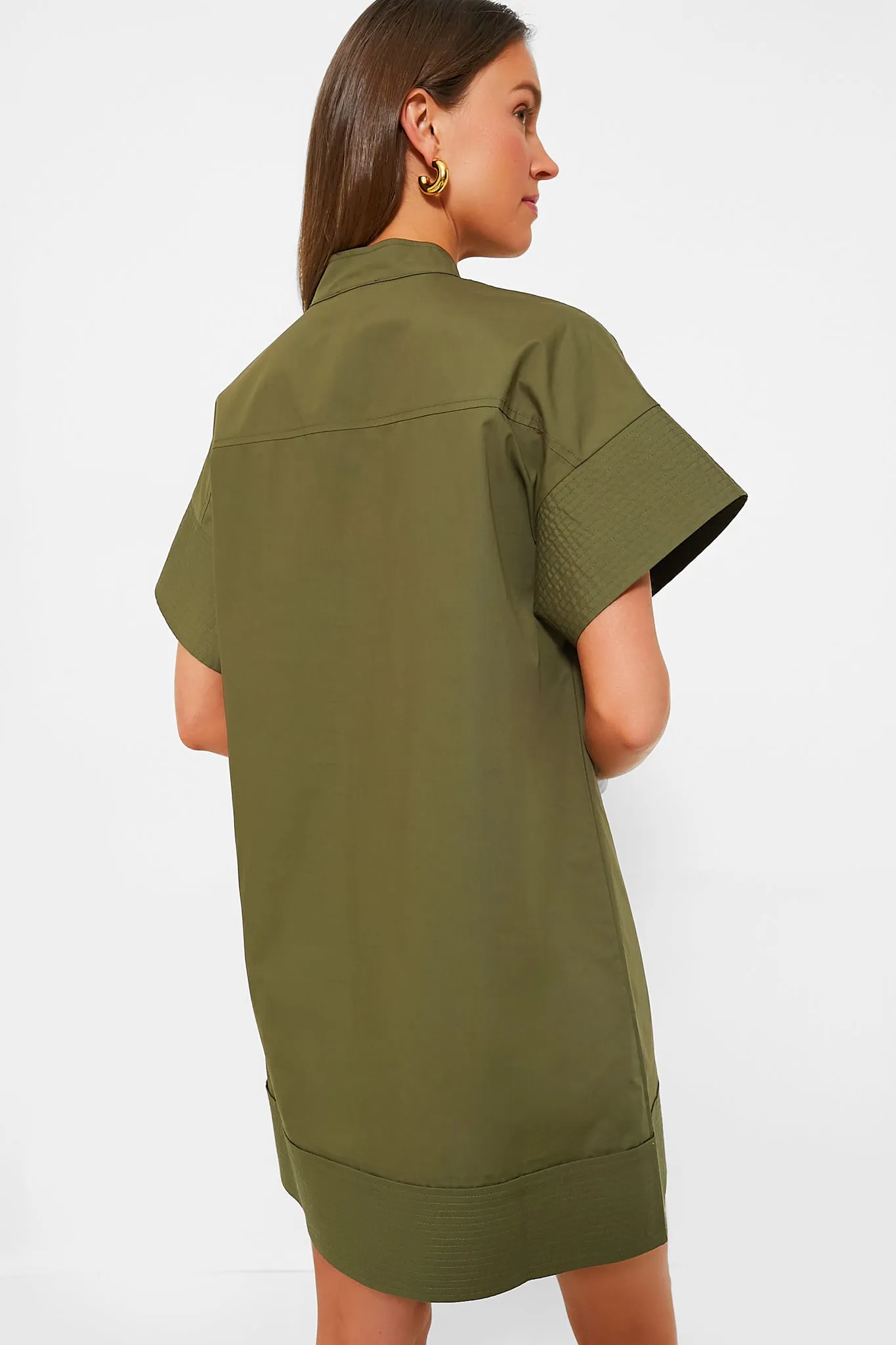 Olive Green Trapunto Stitch Sofia Shirt Dress