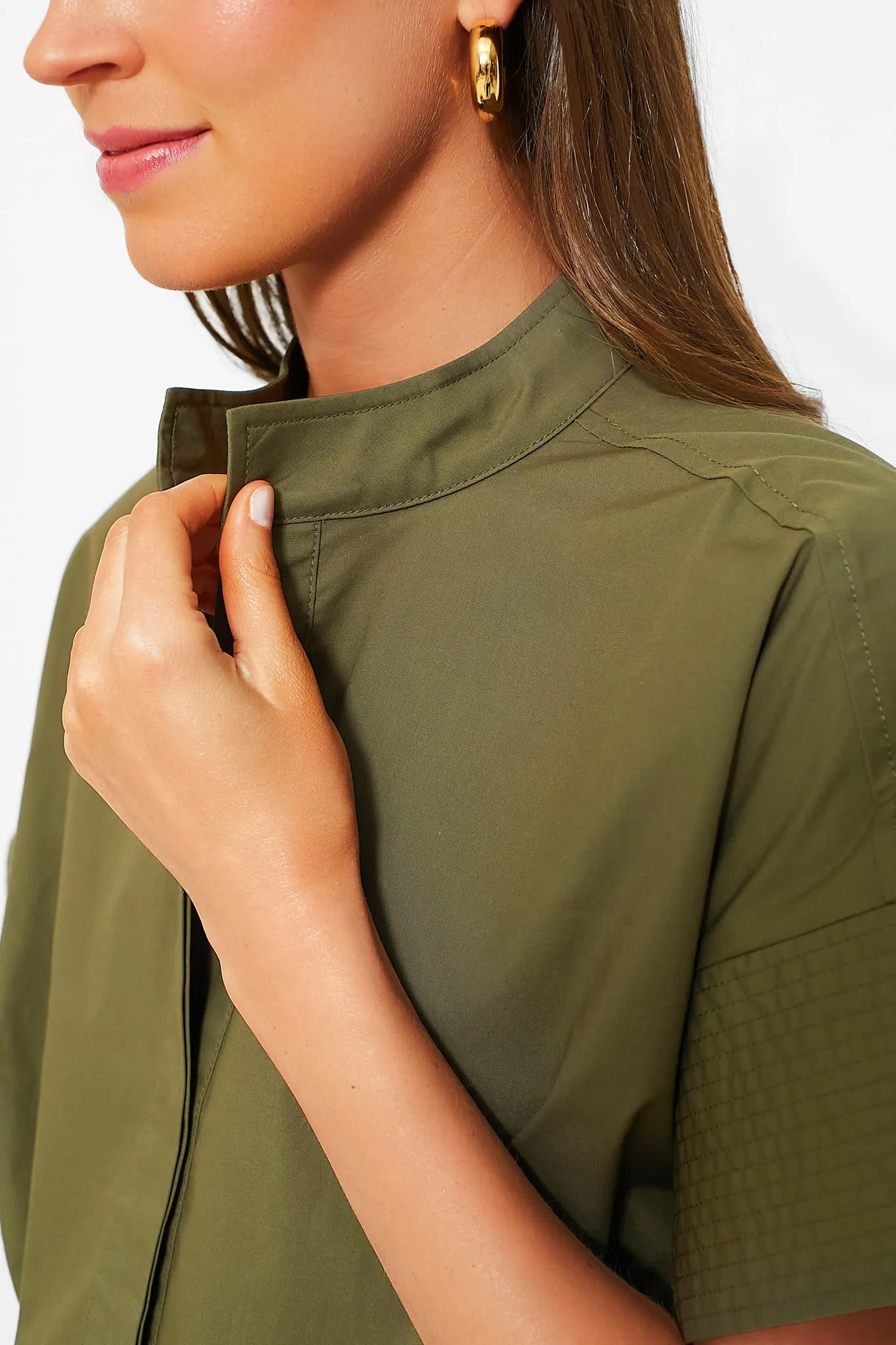 Olive Green Trapunto Stitch Sofia Shirt Dress