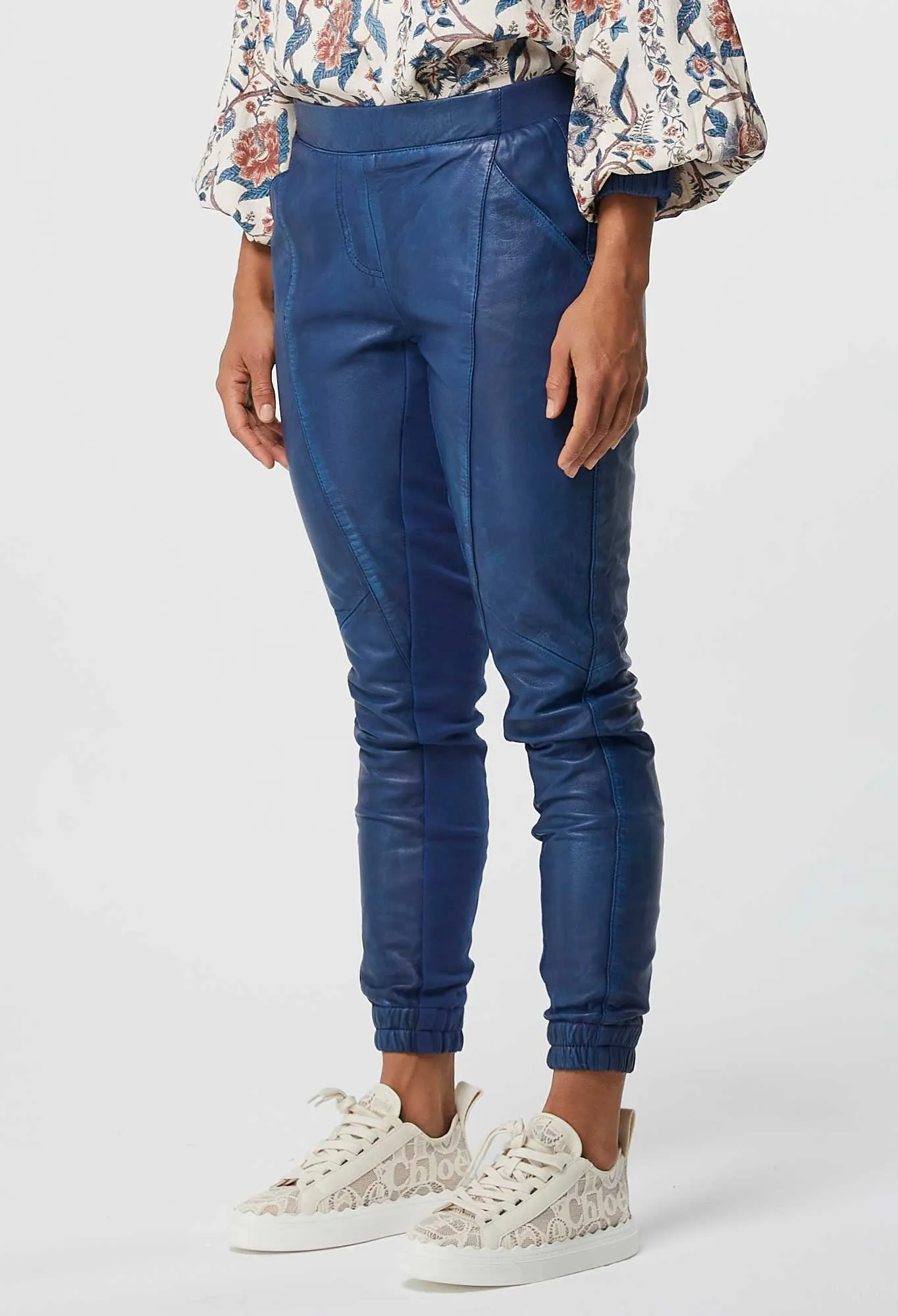 ONCE WAS MONTAIGNE RELAXED LEATHER PANT IN WASHED INDIGO