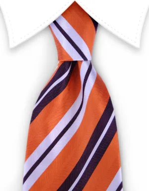 Orange, Burgundy & White Striped Necktie