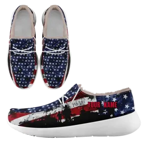 Personalized USA Flag Sneakers, Custom Stars and Stripes Loafer Shoes, Fur Lining Shoe, Pride in Comfort,FN042-24020304-7w