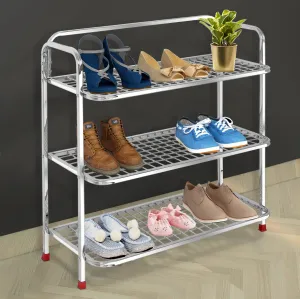 Plantex shoe stand for home|steel shoe rack for home|shoe organiser|rack for shoes|mini shoe rack cover 3 layer (Silver)