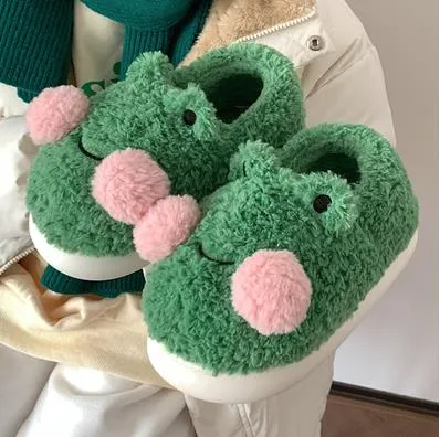 Plush Frog House Slippers