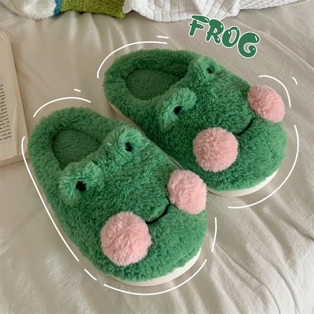 Plush Frog House Slippers