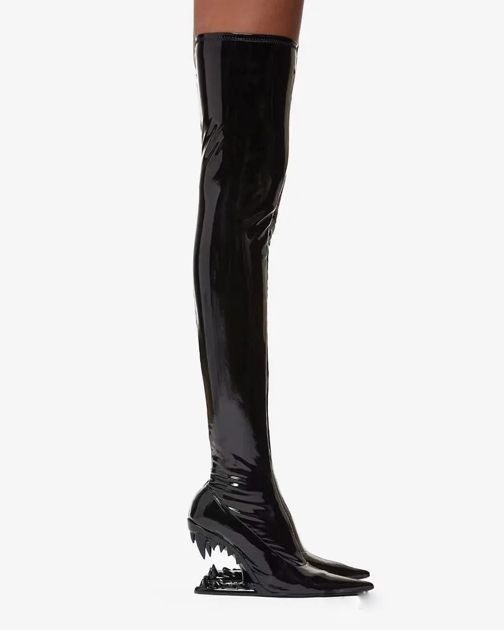 Pointed Toe Over-the-Knee Boots with Teeth Shape Heels