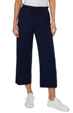 Pull-On Tie Waist Wide Leg Ankle Pants | Cosmic Navy