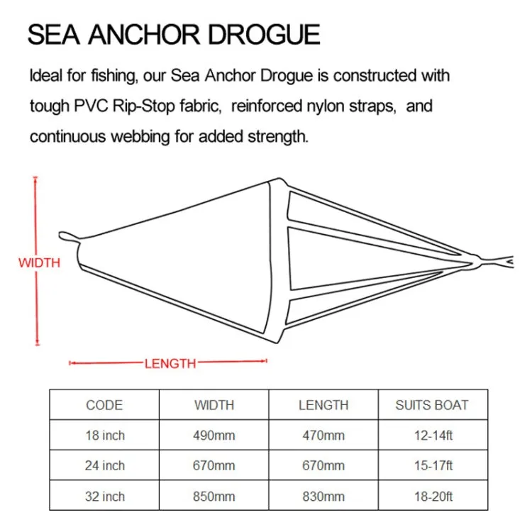 PVC Traction Drift Brake Fishing Sea Anchor, Size: 18 inch Orange With Yellow Green Rope Float