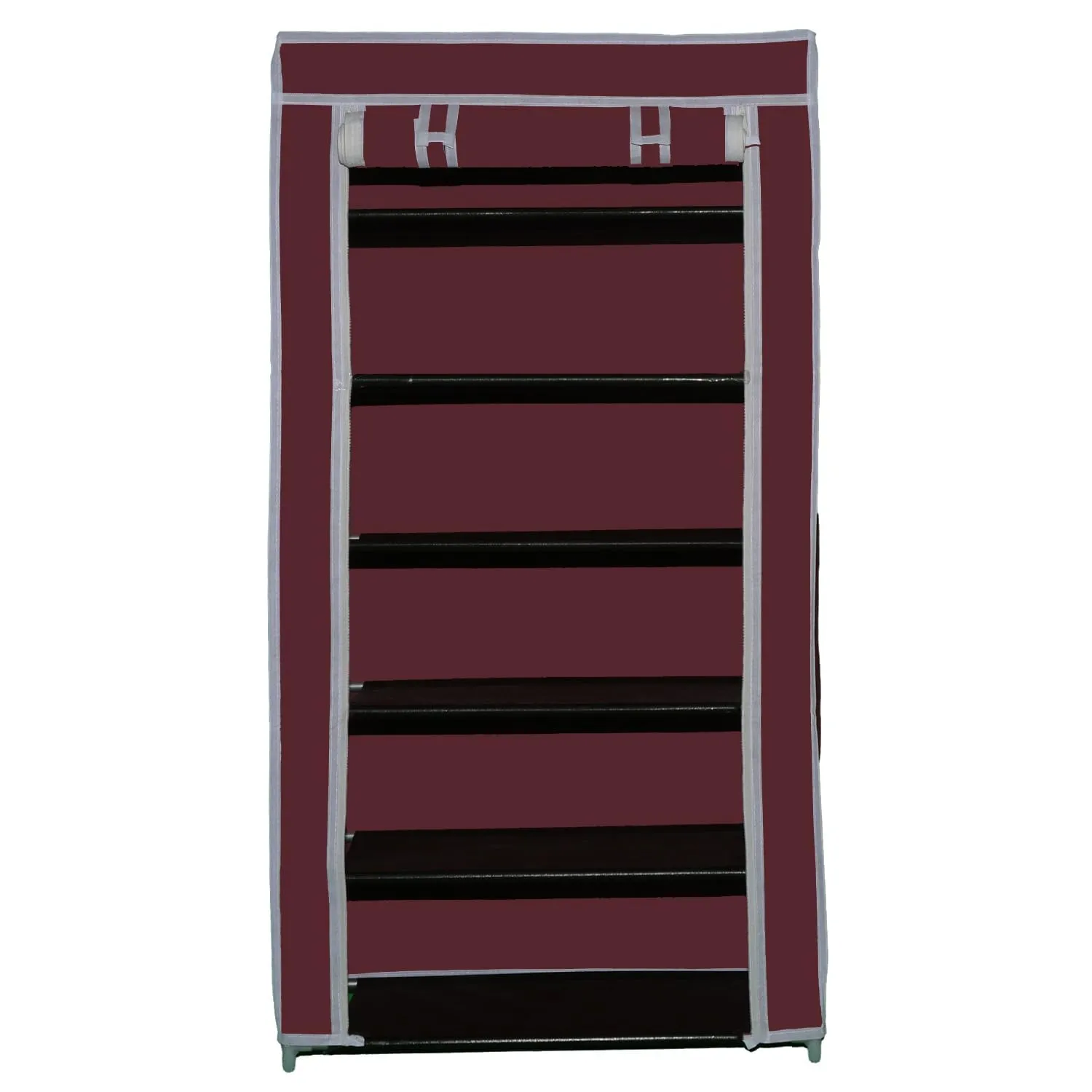 QUARCK Adjustable 6-Tiers Shoe Rack|Portable Multipurpose Storage stand with Dustproof Cover (Iron Pipes, Non Woven Fabric, Plastic Connector) (Maroon)