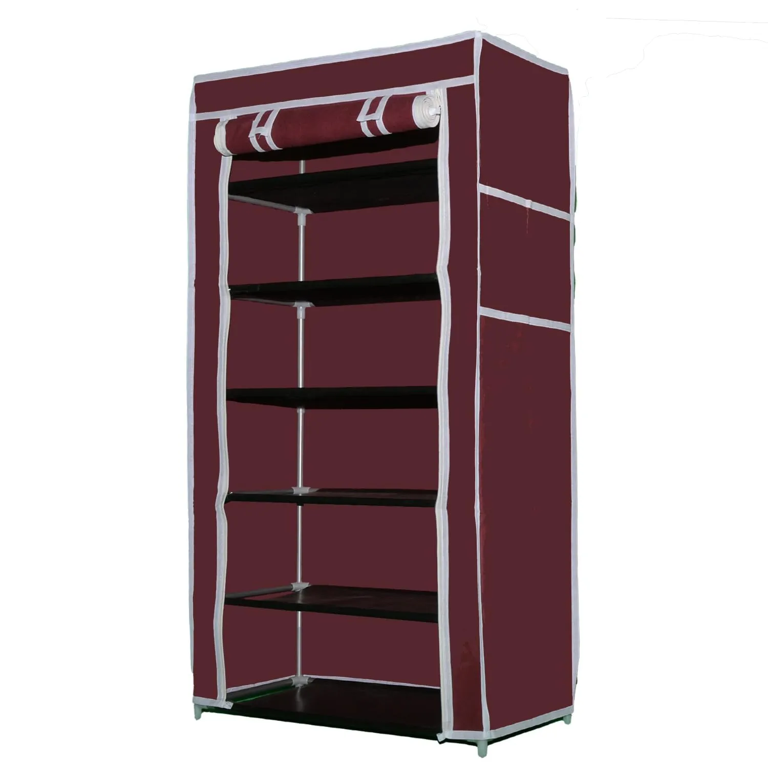 QUARCK Adjustable 6-Tiers Shoe Rack|Portable Multipurpose Storage stand with Dustproof Cover (Iron Pipes, Non Woven Fabric, Plastic Connector) (Maroon)