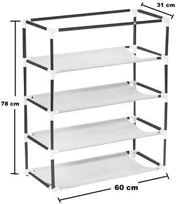 RAXON WORLD® Multipurpose Foldable 4 Layers Metal Shoe Rack, Dustproof Shoe Organizer, Almirah for Clothes, Shoes at Home & Office (Brown)