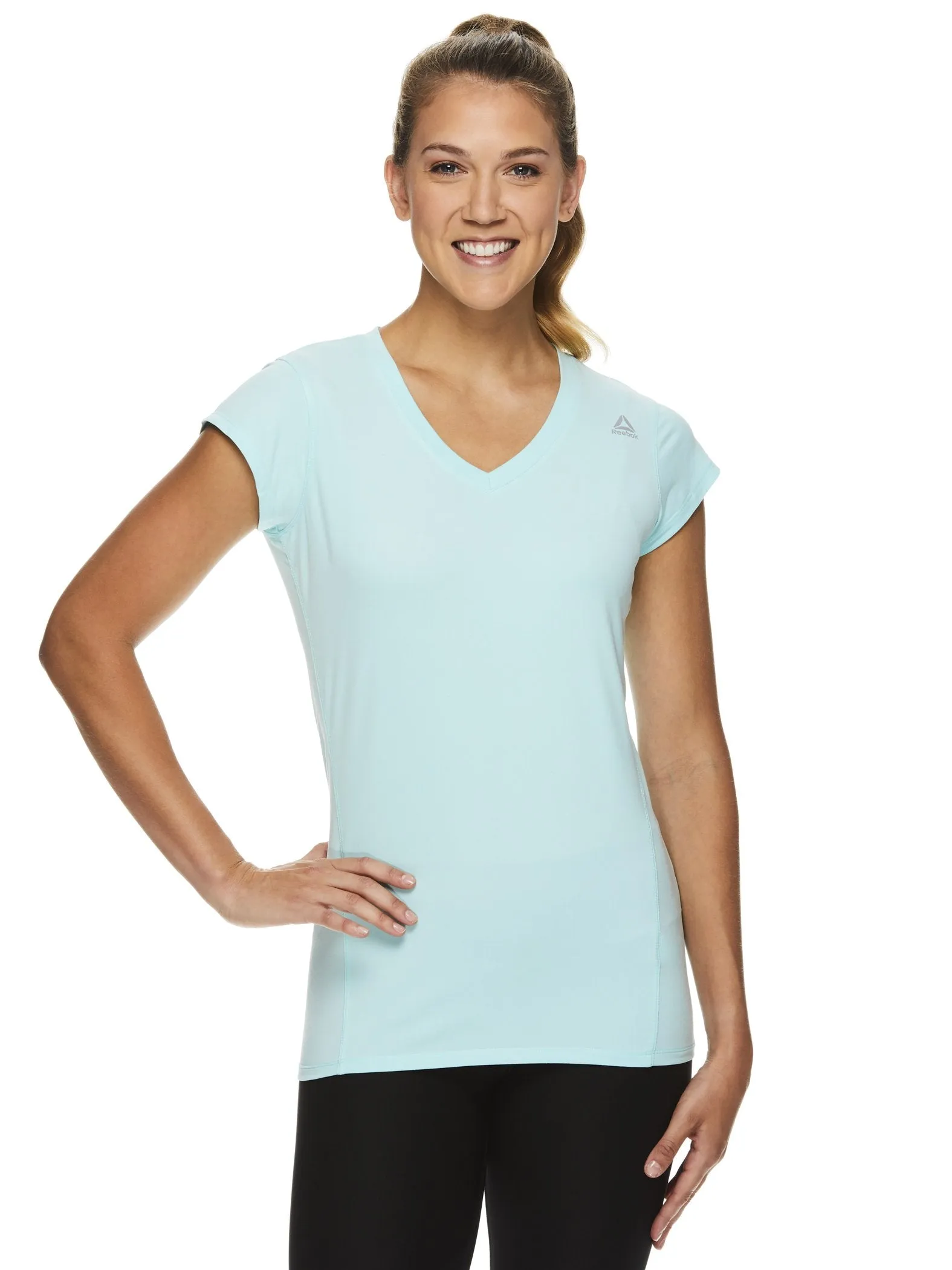 Reebok Women's Perfect Fitted Performance Cap V-Neck T-Shirt