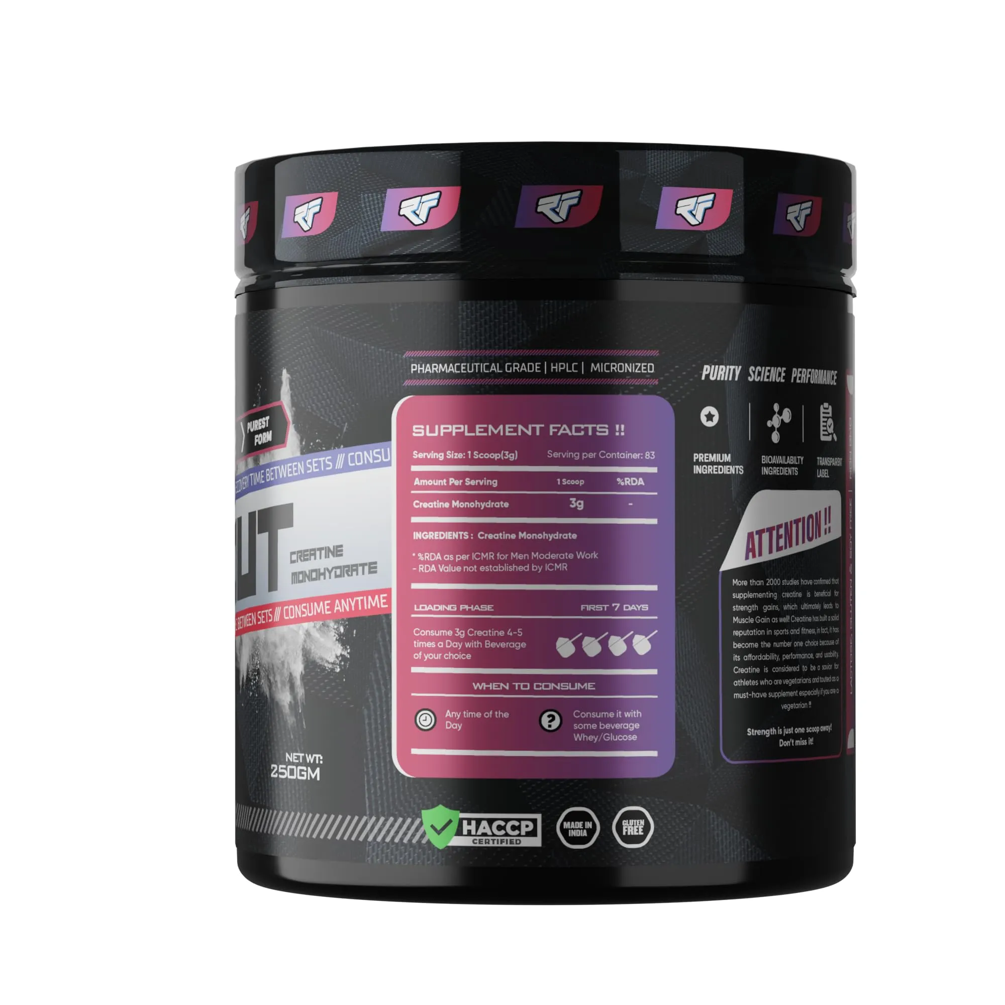 Repfuel Sports Max Out Creatine Monohydrate Powder(250g,83 Servings) | Unflavoured | 3g Creatine per serve | Fuels Your Daily Performance Need | Increases Strength | Improves Recovery Time