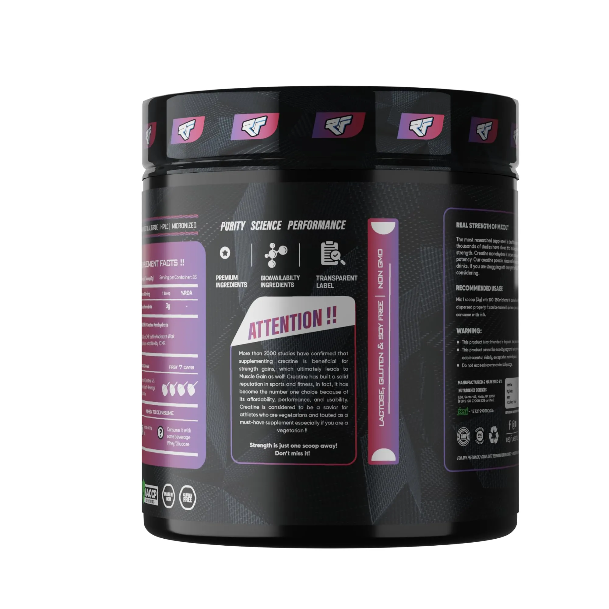 Repfuel Sports Max Out Creatine Monohydrate Powder(250g,83 Servings) | Unflavoured | 3g Creatine per serve | Fuels Your Daily Performance Need | Increases Strength | Improves Recovery Time