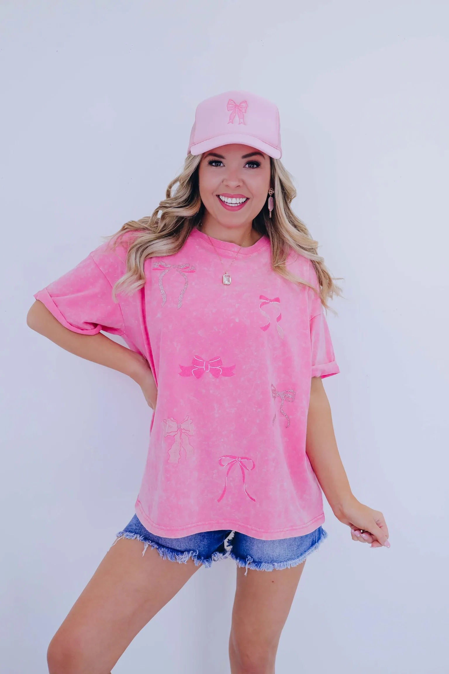 Ribbons & Bows Glitter Graphic Tee - Pink