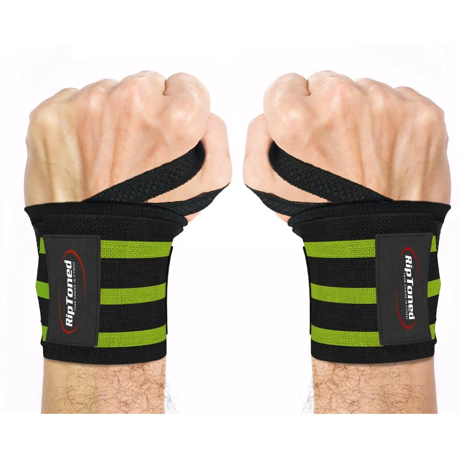 Rip Toned Wrist Wraps 18" Professional Grade with Thumb Loops - Wrist Support Braces for Men & Women - Weight Lifting, Crossfit, Powerlifting, Strength Training - Bonus Ebook (Green Stiff)