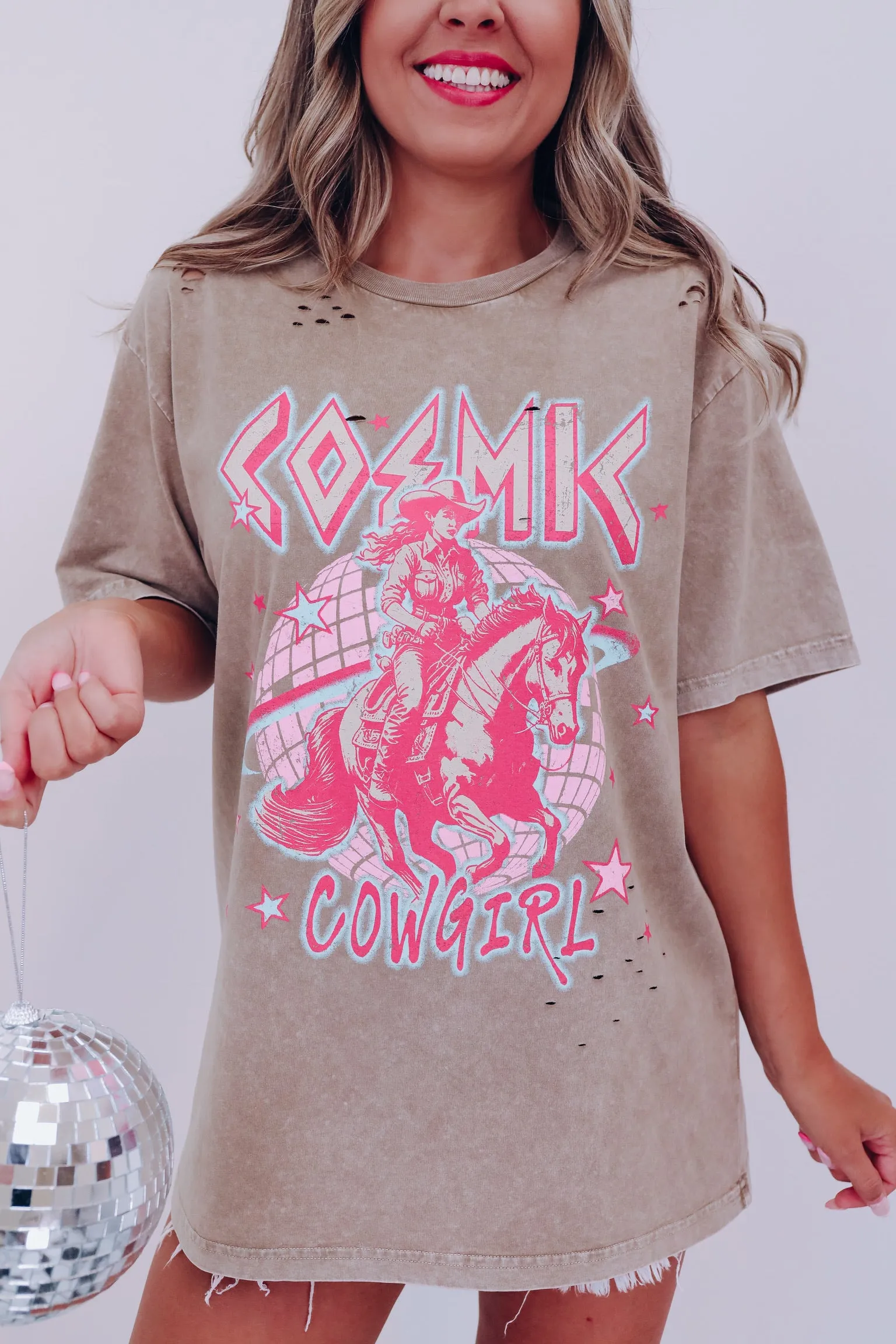 Rodeo Rider Cosmic Cowgirl Graphic Tee- Latte