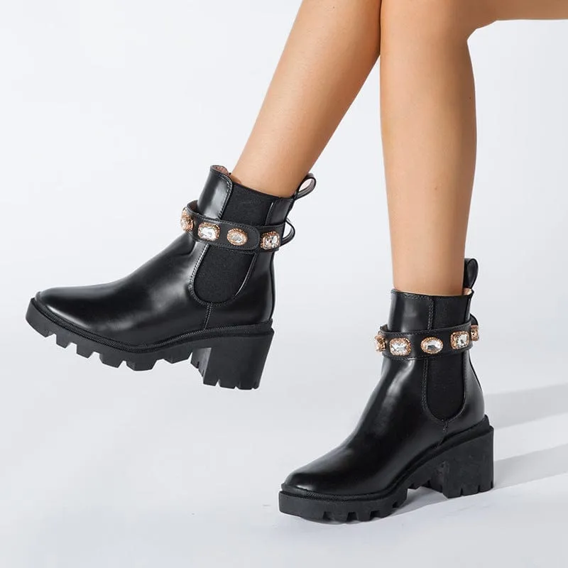 Round Toe Chunky Heel Boots