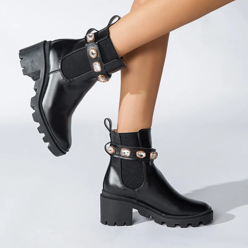 Round Toe Chunky Heel Boots