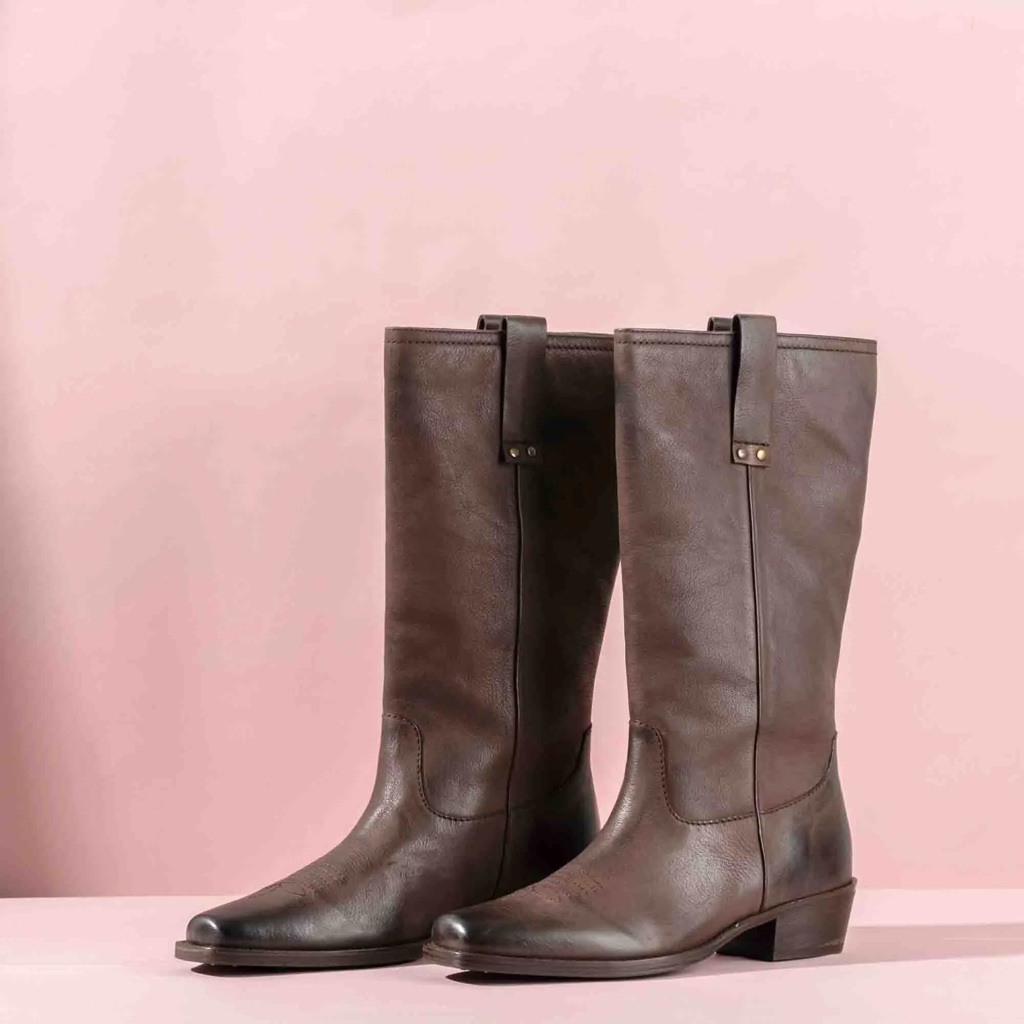 Saint Valery Brown Leather Cowboy Calf Boots