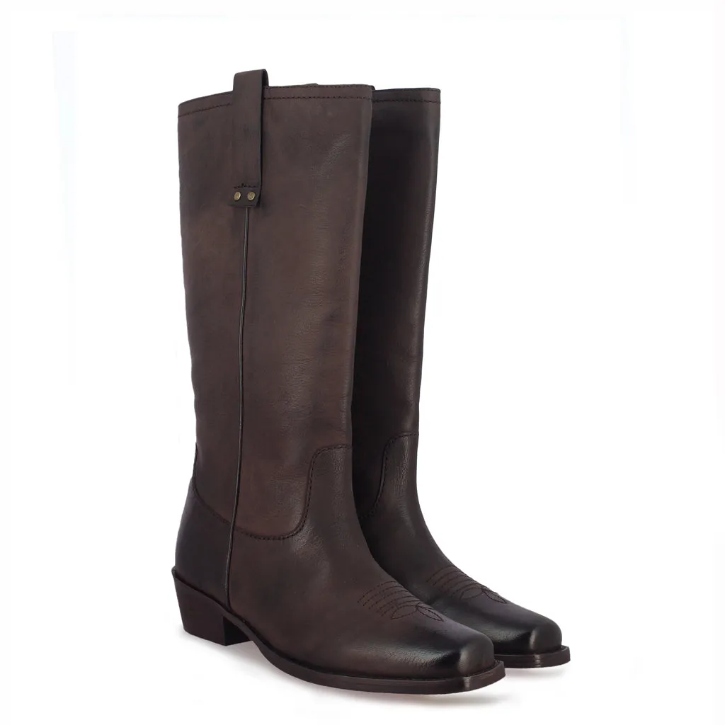 Saint Valery Brown Leather Cowboy Calf Boots