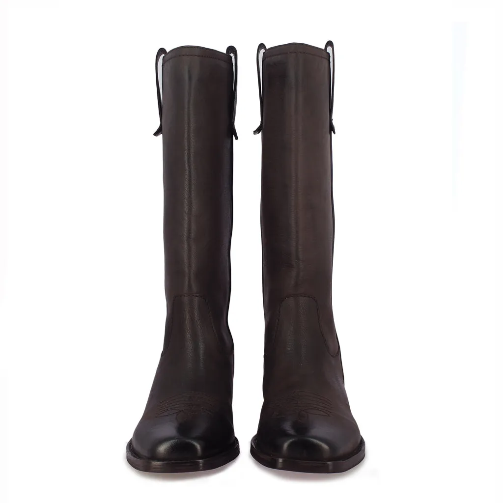 Saint Valery Brown Leather Cowboy Calf Boots