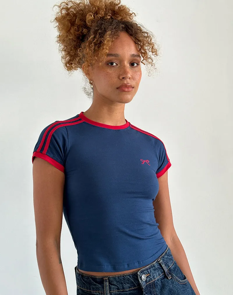 Salda Top in Navy with Adrenaline Red Binding and Logo