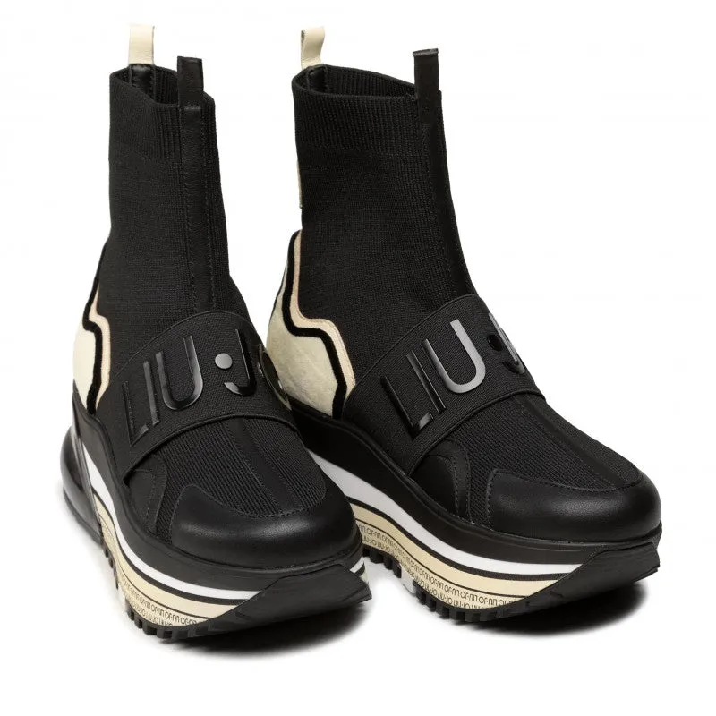 Scarpe Donna LIU JO Sneakers Slip On a Calzino in Tessuto Stretch Nero