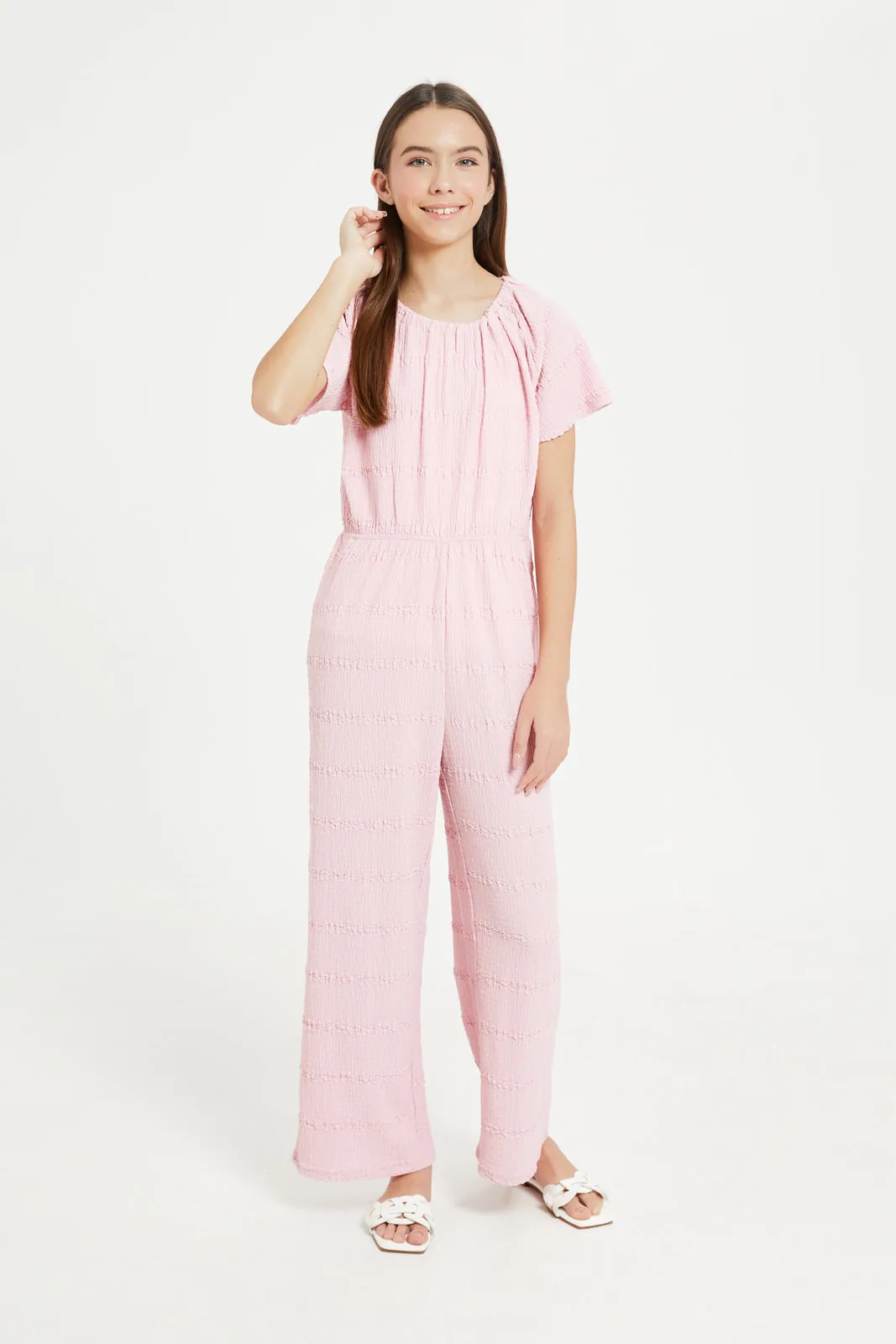 Senior Girls Pink Plain Jumpsuit