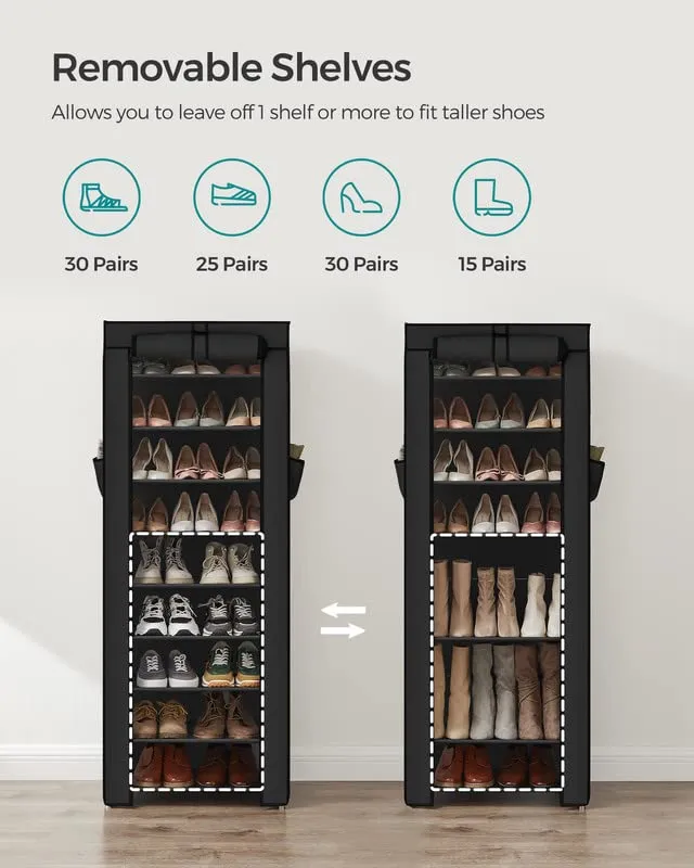 SONGMICS 10-Tier Shoe Rack, Shoe Storage Cabinet with Dustproof Cover, Free-Standing Shoe Storage Organizer for Closet, Entryway, Hold 27-35 Pairs of Shoes, for Sneakers, High Heels, Black URXJ10H