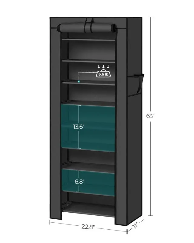 SONGMICS 10-Tier Shoe Rack, Shoe Storage Cabinet with Dustproof Cover, Free-Standing Shoe Storage Organizer for Closet, Entryway, Hold 27-35 Pairs of Shoes, for Sneakers, High Heels, Black URXJ10H