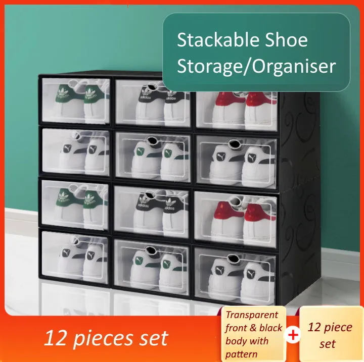 Stackable Medium Size Shoe Storage Box/Organiser 12 pcs Set