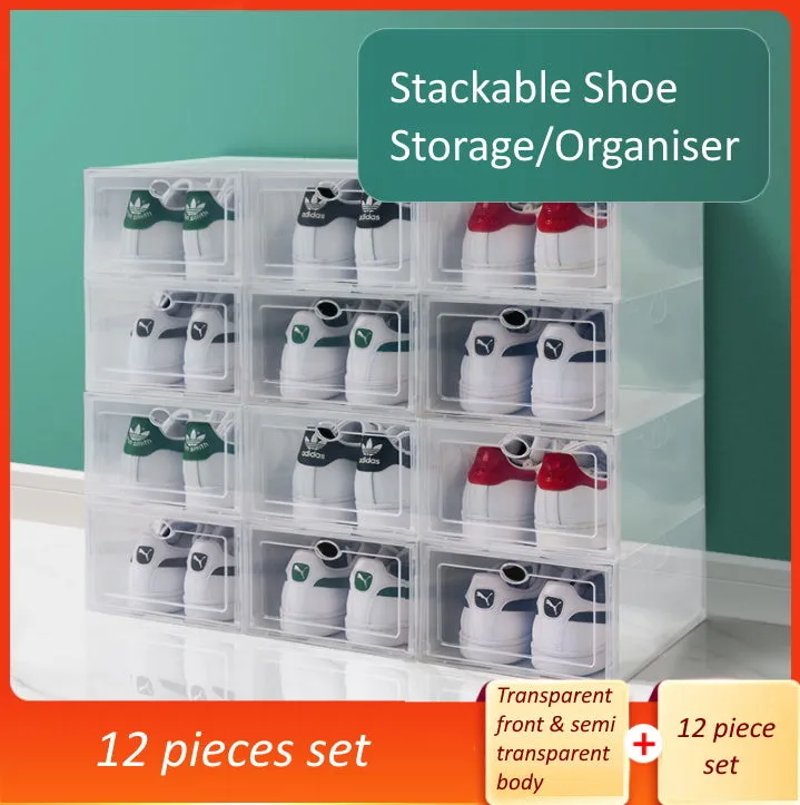 Stackable Medium Size Shoe Storage Box/Organiser 12 pcs Set