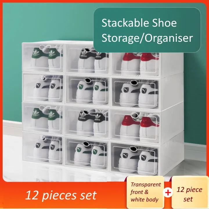 Stackable Medium Size Shoe Storage Box/Organiser 12 pcs Set