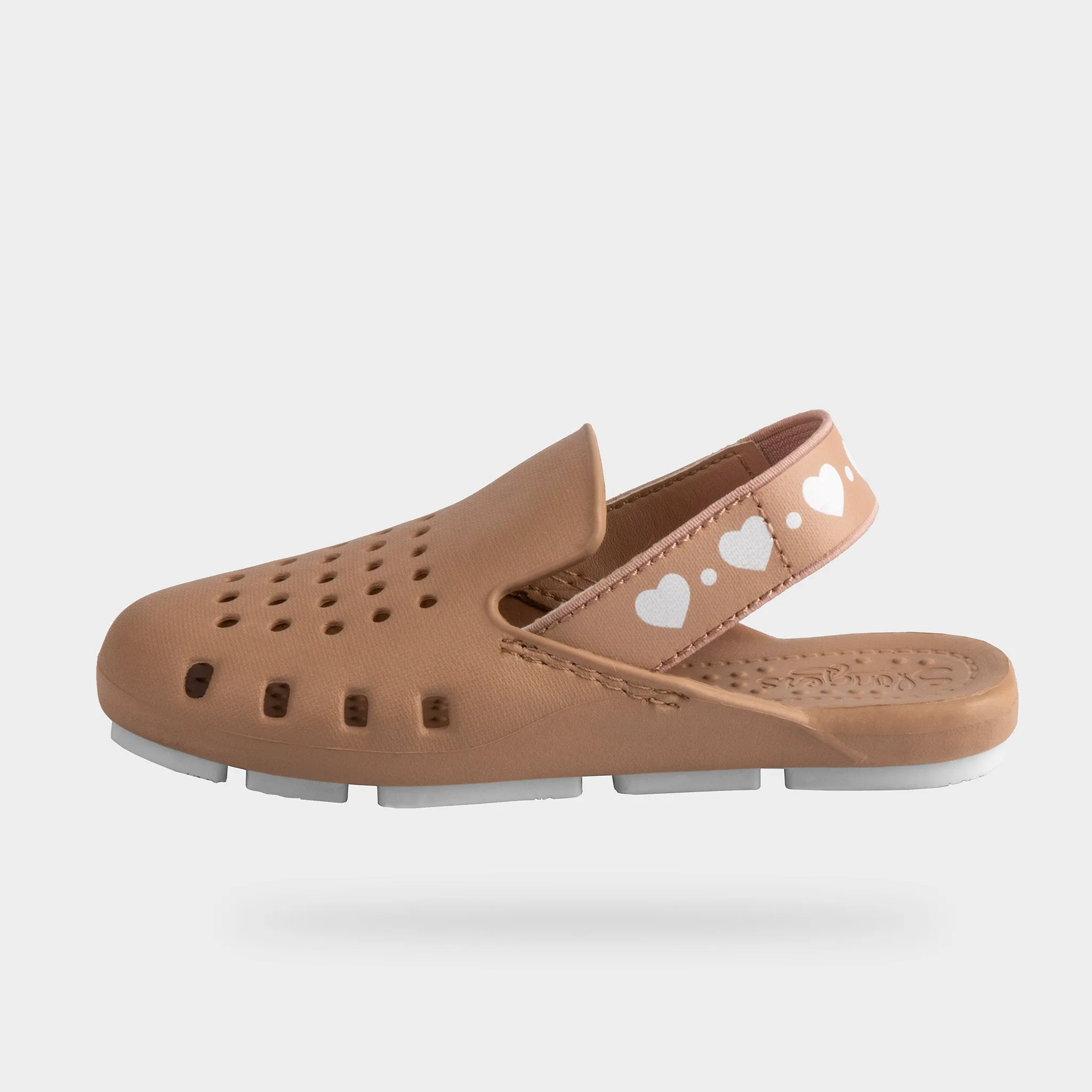 TAN HEART MULE SLINGERS <br><span style="font-size: 8px; font-weight: normal;"> Girls Sandals | Slingback Flats | Foam Water Shoes