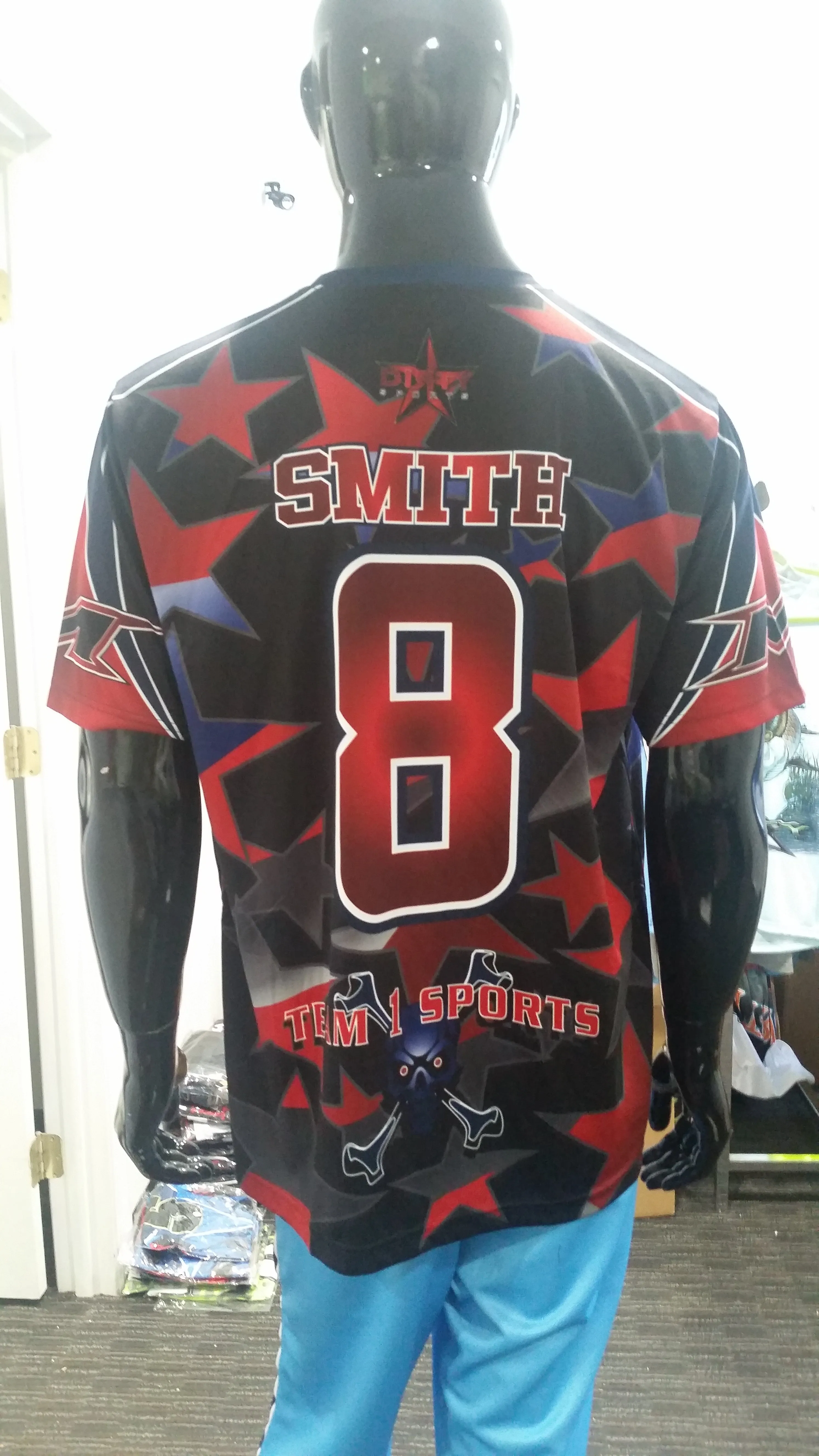 Team 1 Sports, Red White Blue Skull - Custom Full-Dye Jersey