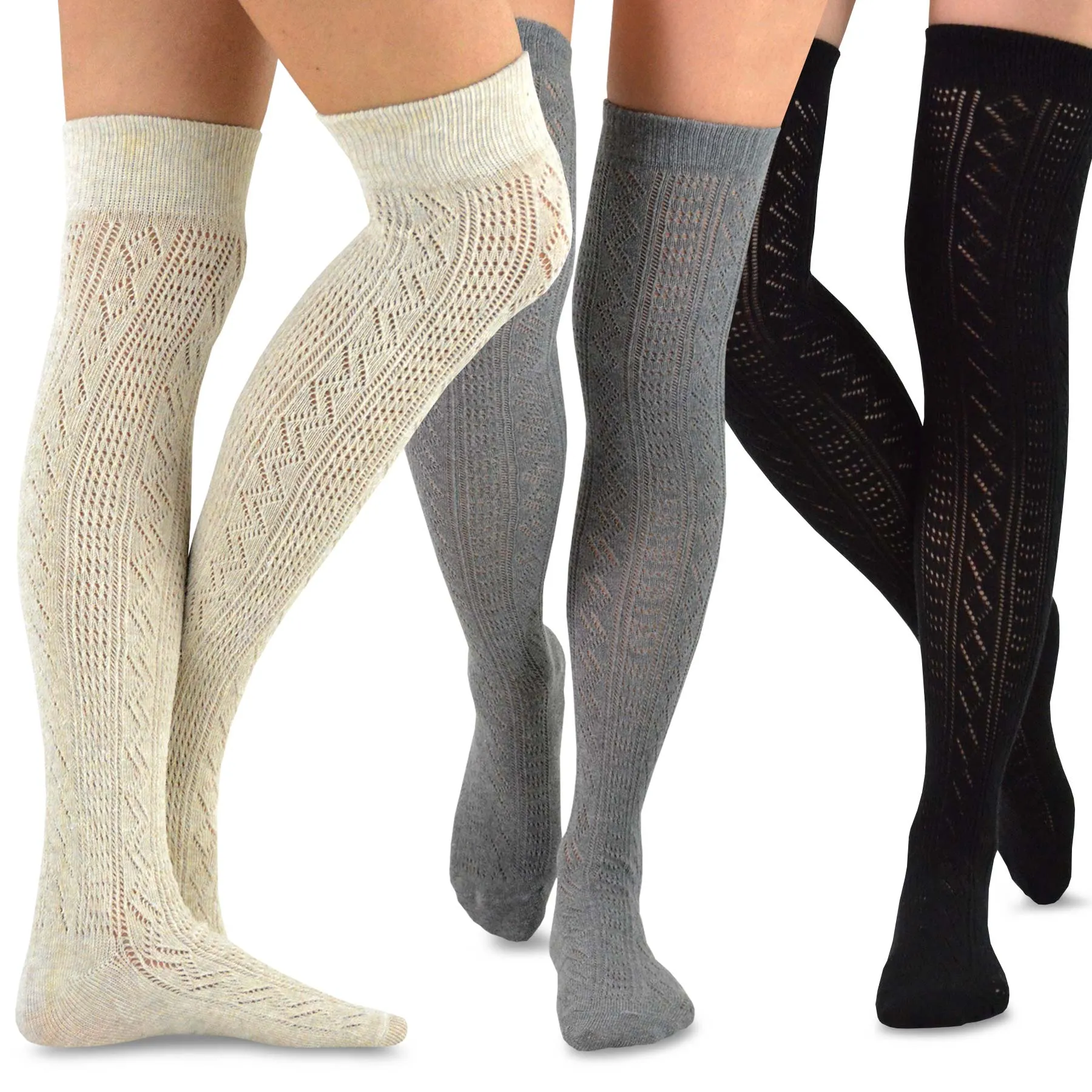 TeeHee Socks Women's Delicated Pattern Acrylic Over  The Knee High Assorted 3-Pack (10862)