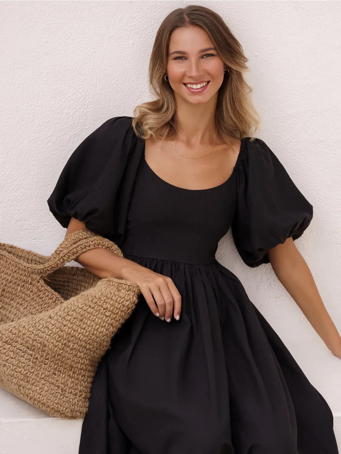 The Cherise Midi Dress by Bali Elf - Black - PLUS