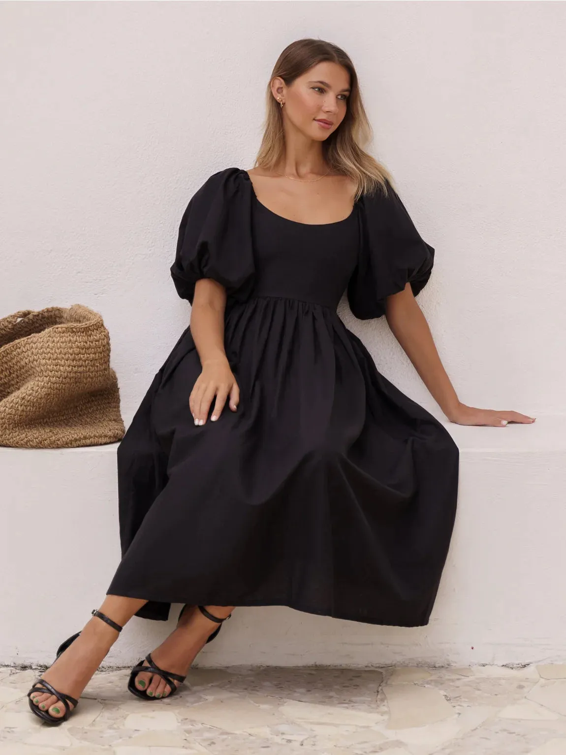 The Cherise Midi Dress by Bali Elf - Black - PLUS