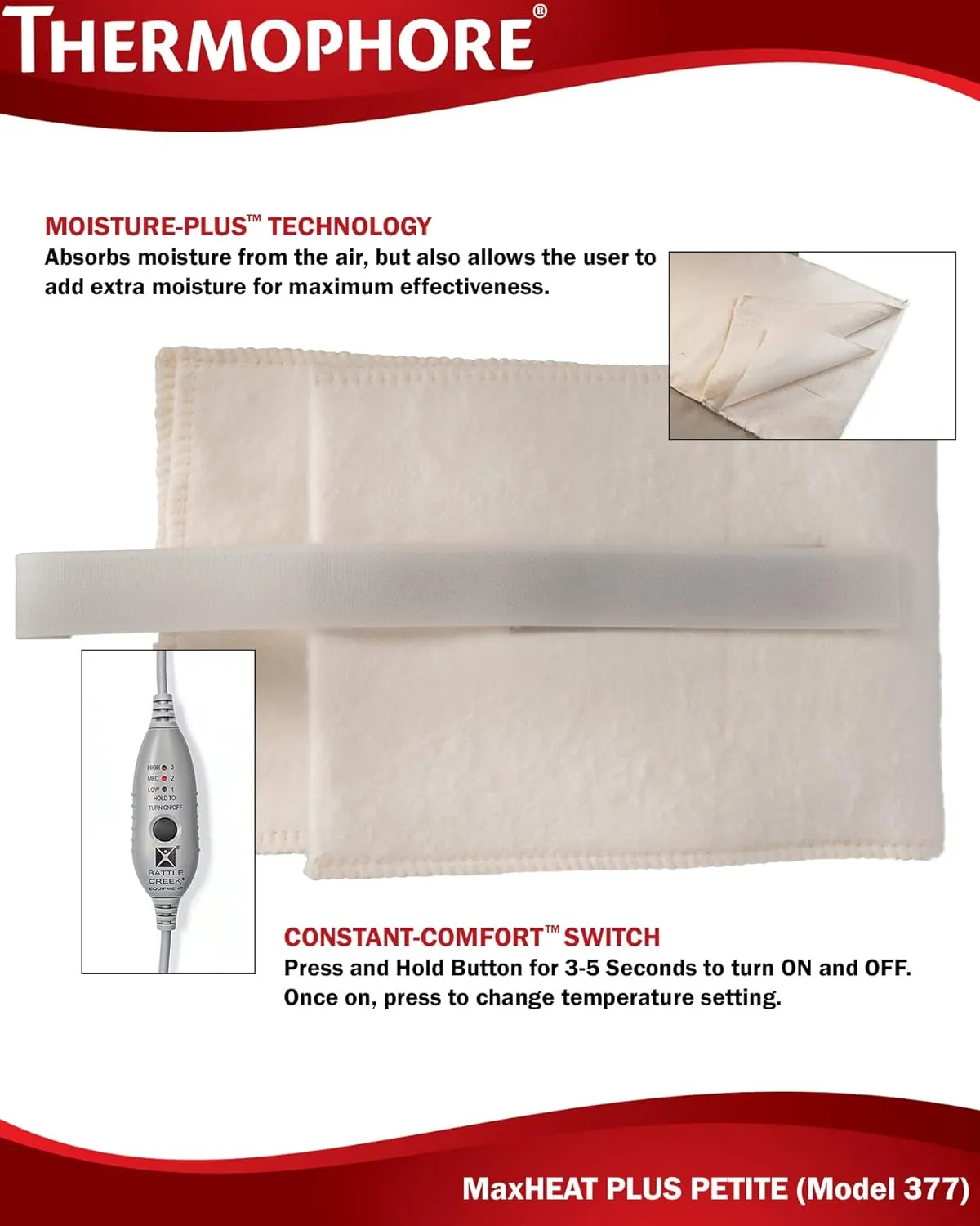 Thermophore MaxHEAT Plus Moist Heat Pad (Model 377) Petite (4 x 17)