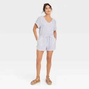 Universal Thread Women's Short Sleeve Rompers Short Casual Jumpsuit, Light Blue