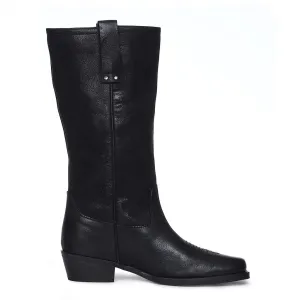 Valery Black Leather Cowboy Calf Boots