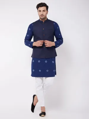 VASTRAMAY Men's Cotton Kurta Set With Nehru Jacket