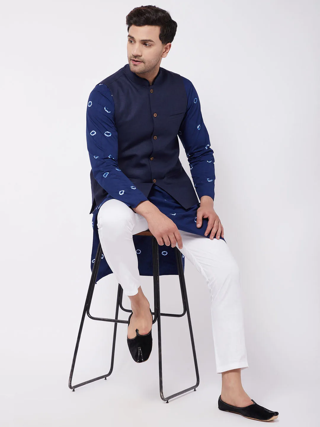 VASTRAMAY Men's Cotton Kurta Set With Nehru Jacket