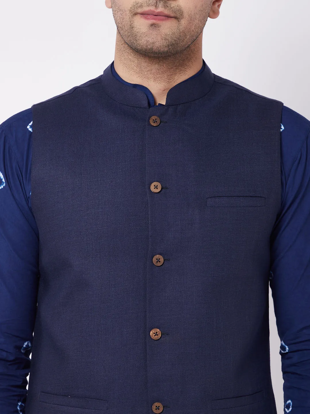 VASTRAMAY Men's Cotton Kurta Set With Nehru Jacket