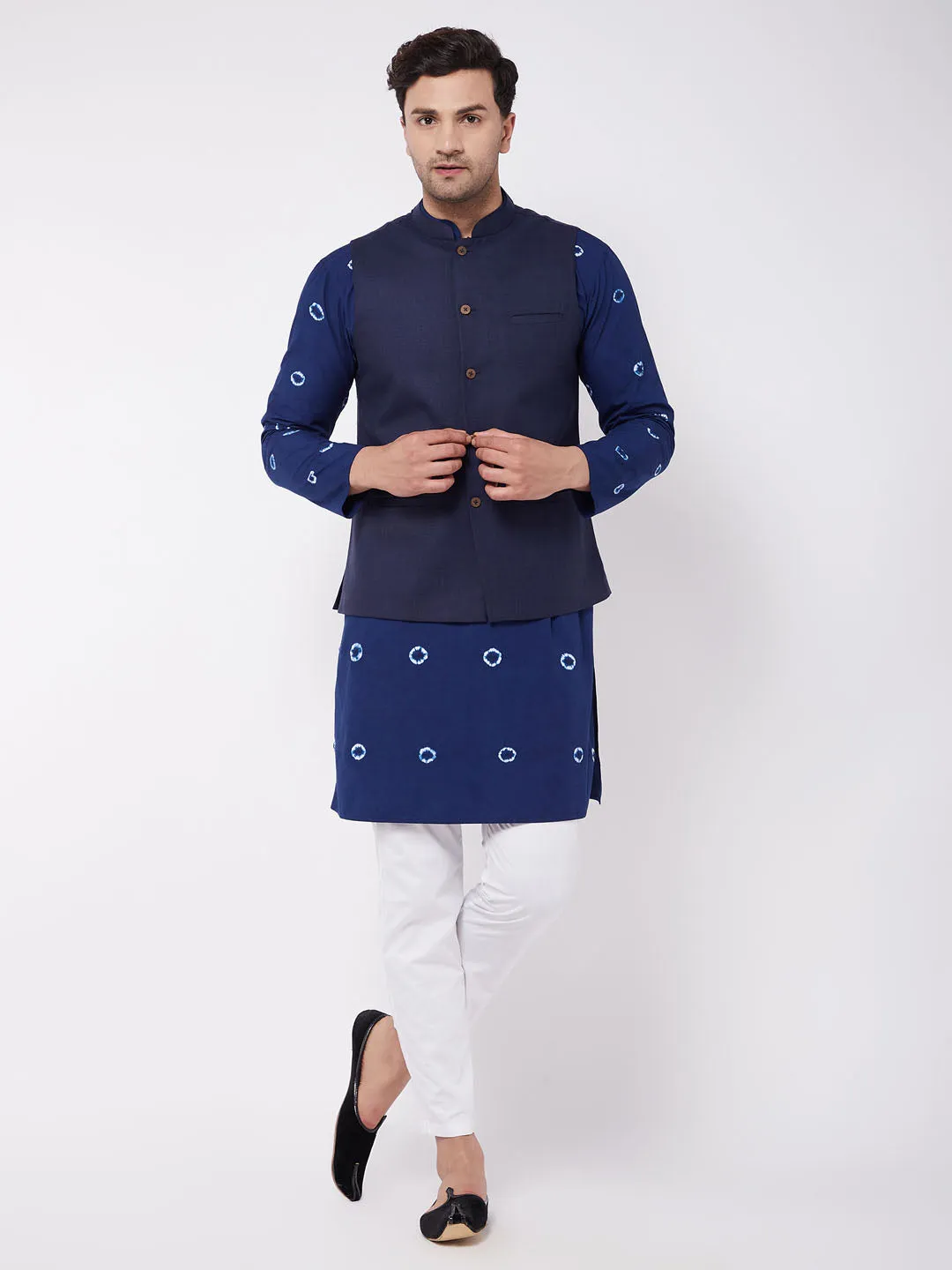 VASTRAMAY Men's Cotton Kurta Set With Nehru Jacket